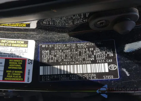 2021 Toyota Camry Se z USA, uszkodzony, nr VIN 4T1G11AK3MU530989